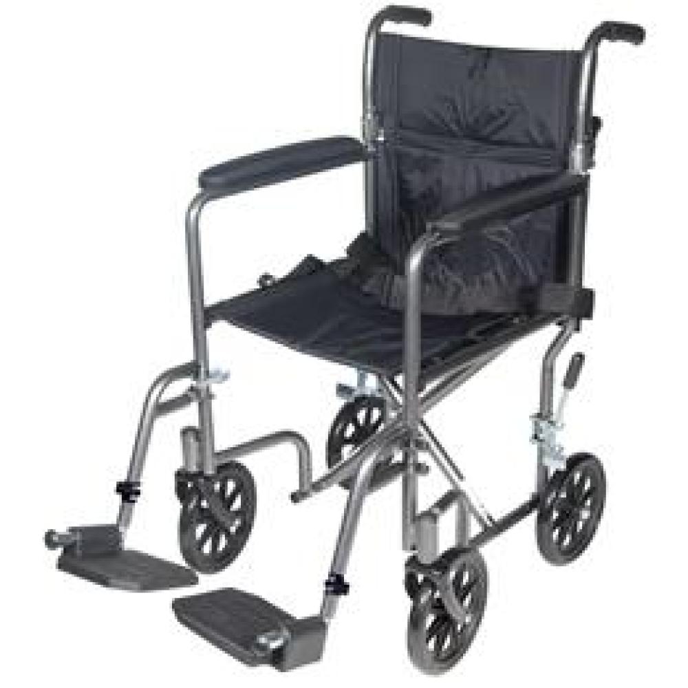Image for product - Lightweight Steel Transport Wheelchair With Swing Away Footrests Image for product - Lightweight Steel Transport Wheelchair With Swing Away Footrests