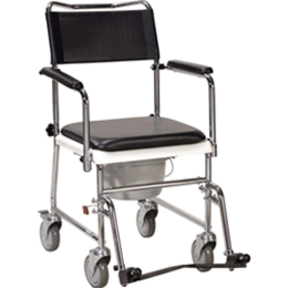 Image for product - Portable Upholstered Wheeled Drop Arm Bedside Commode Image for product - Portable Upholstered Wheeled Drop Arm Bedside Commode